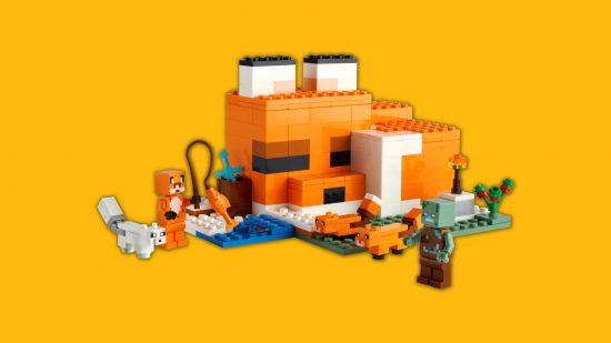 The Minecraft Lego fox lodge with foxes and monster
