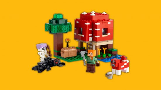 Minecraft Lego mushroom house set with monsters and human
