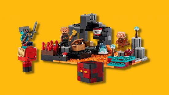 Minecraft Lego nether bastion set showing off monsters and lava