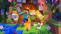 Minecraft switch: Steve and Alex holding different Nintendo Switch consoles