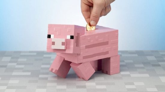 Minecraft toys Pig money bank with a coin