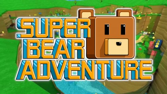 Bear games: The Super Bear Adventure logo pasted on top of a screenshot from the game.