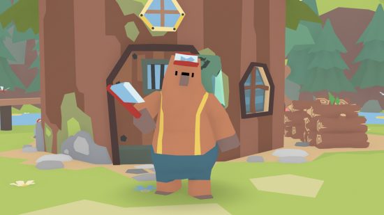 Bear games: A screenshot of LumbearJack showing Jack the bear and his axe.