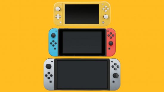 Najlepszy przełącznik Nintendo — zdjęcie przedstawia modele OLED, Lite i Standard Switch obok siebie.