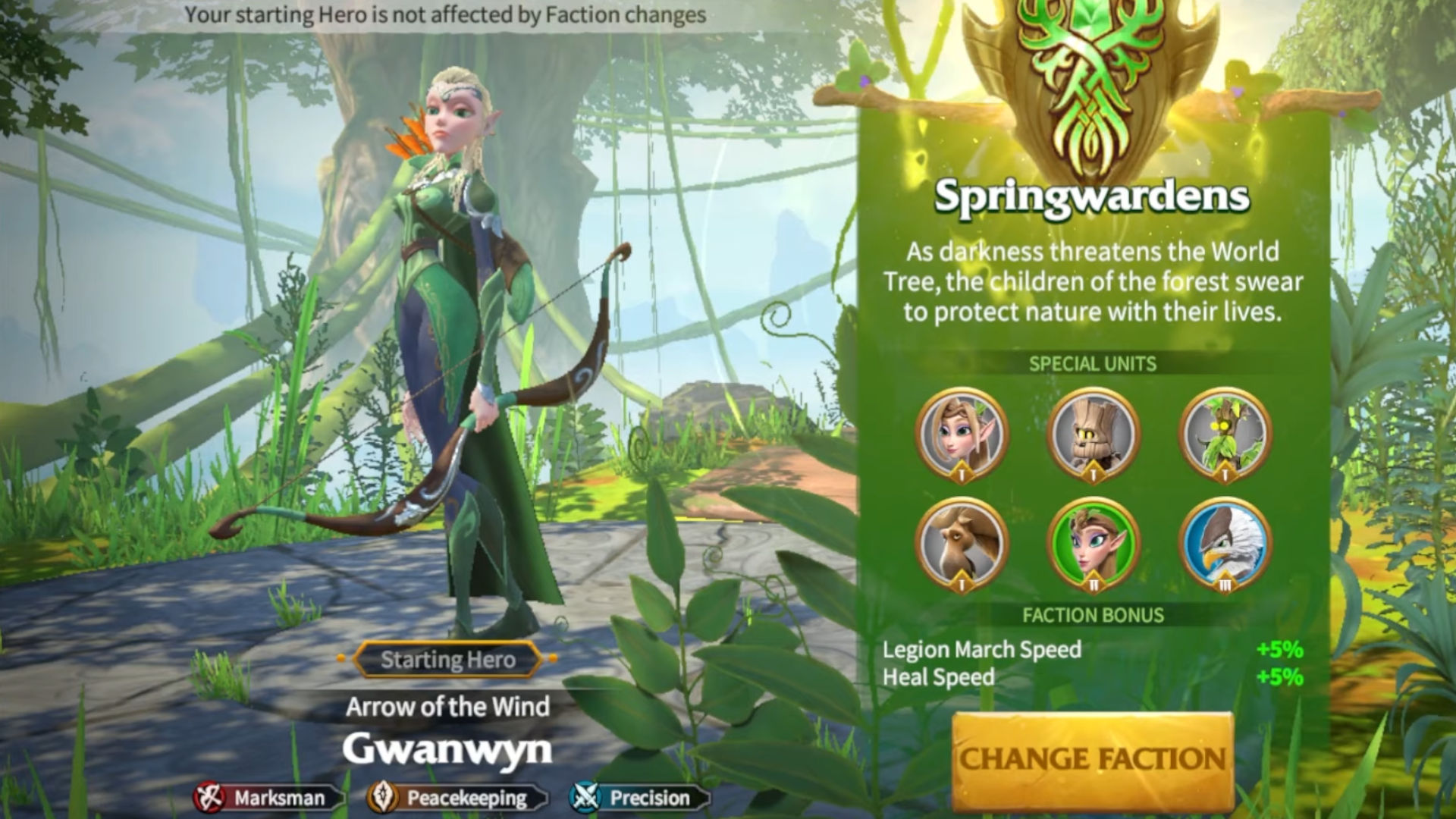 Screenshot of the Springwarders faction explainer for Call of Dragons factions guide