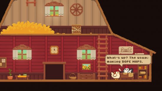 chicken games Chicken Journey: two chickens talking in a barn