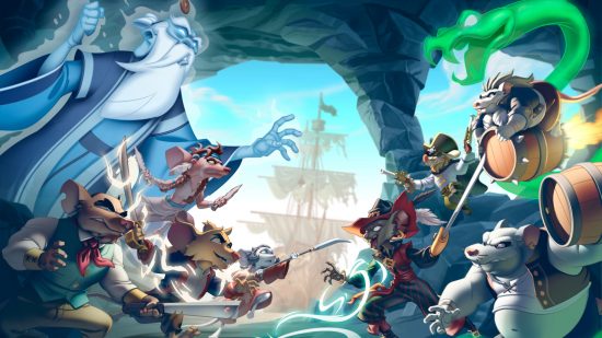 Curse of the Sea Rats review - official splash art showing the rats clashing in a seaside cove