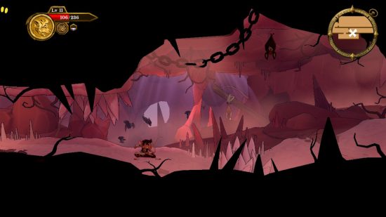 Curse of the Sea Rats review - a screenshot of a character preparing to fight in a cave