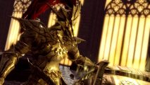 Dark Souls Ornstein in golden armour standing next to a window