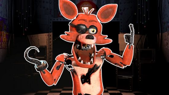 FNAF Foxy raising his hands and smiling