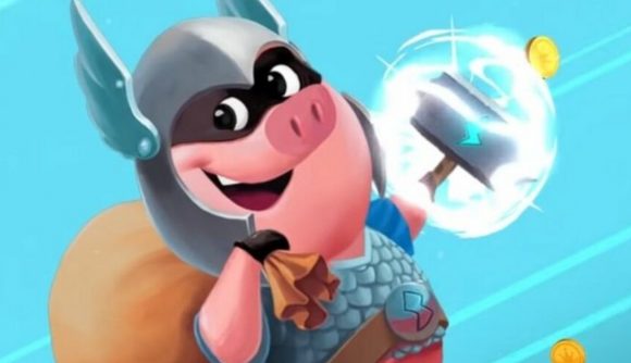 Screenshot of the Coin Master pig wearing Thor's helmet for free mobile games guide