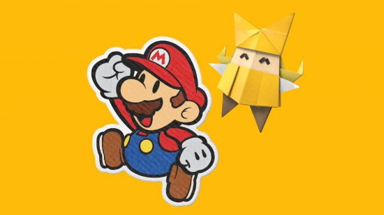 Funny games: key art for Papr Mario appears against a yellow background