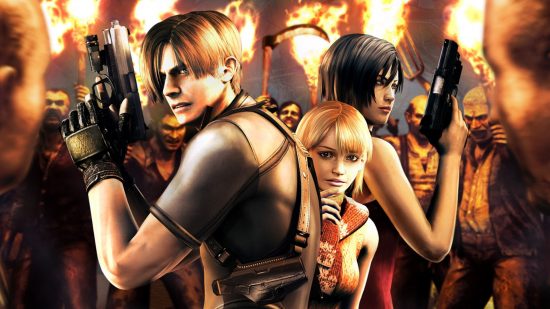Игры ужасов - три персонажа из Resident Evil, окруженные врагами