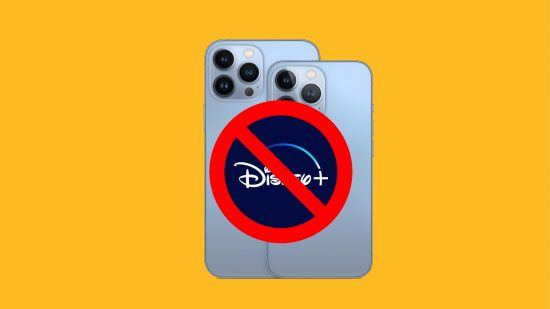 How to cancel subscriptions on iPhone - the disney plus logo behind a no entry sign in front of a blue iPhone