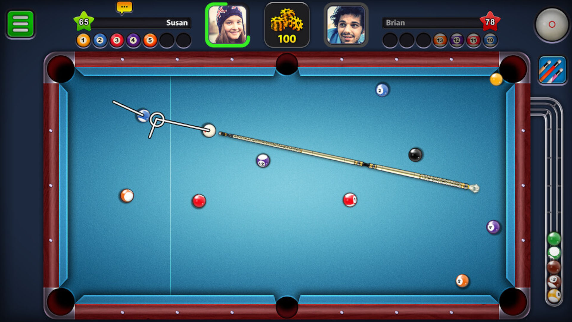 Screenshot of a game of 8-ball pool for imessage games list