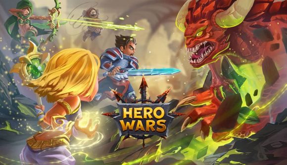 Screenshot of the key art for Hero Wars with various warriors for ipad games guide