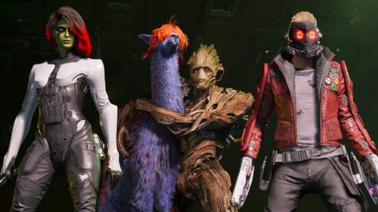 Screenshot of Groot, Gamora, and Star-Lord in Guardians of the Galaxy for Marvel games guide