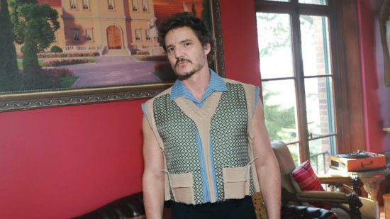 Screenshot of Pedro Pascal looking dashing as ever at the real-life Merge Mansion event