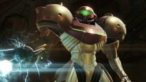 Metroid Prime anniversary: a screenshot shows Samus Aran holding up her arm cannon as it surges with energy