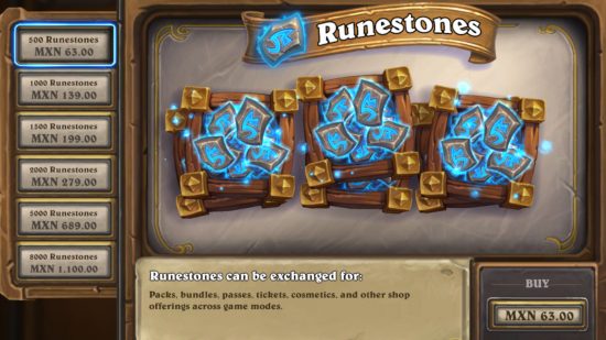 Screenshot of Hearthstone's runestones menu