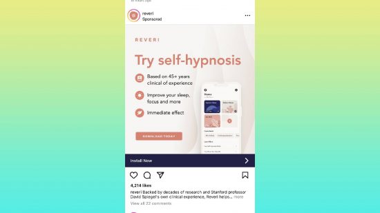 Mobile wellness apps: a screenshot shows information from a wellness app, bring promoted online and offering services at a premium price