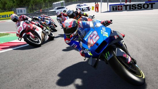 Motorbike games: promotional art shows motorbikes veering around a corner