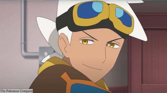 New Pokémon characters: An adult Pokémon character is shown, the captain of an airship, wearing goggles