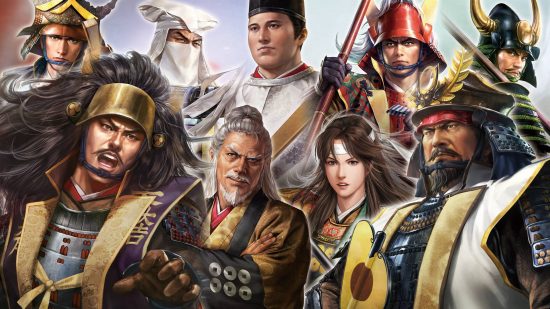 Nobunagas Ambition Awakening release date: key art shows several japanese warlords all gathered within the frame