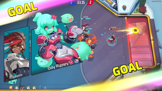 Screenshot of a special goal in Omega Strikers
