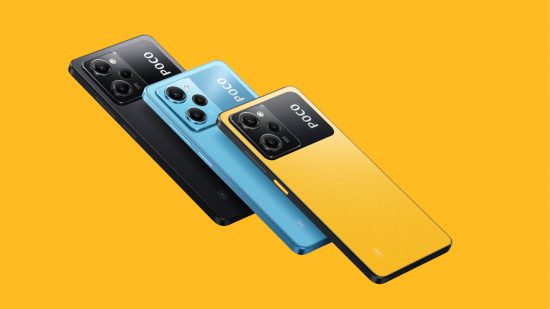 Poco X5 review - three pro phones in front of a yellow background