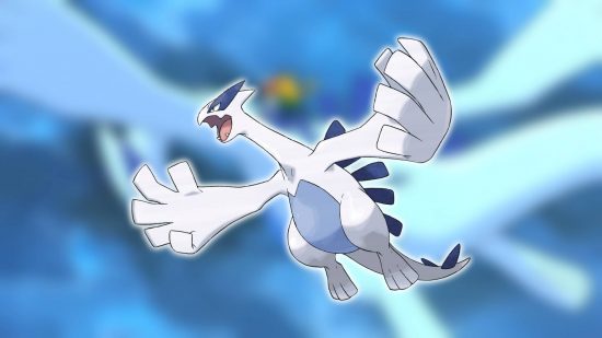 Pokermon Go Lugia: key art shows the pokemon Lugia in a powerful stance with its wings spread out wide