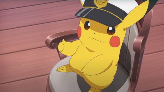 Pokemon Horizons trailer: a Pikachu in a Captains Hat gives a thumbs up