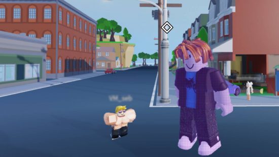 Psychic Playground codes: a screenshot from the Roblox game Psychic Playground shows a Roblox player using psychic powers to lift another into the air, in a busy town square