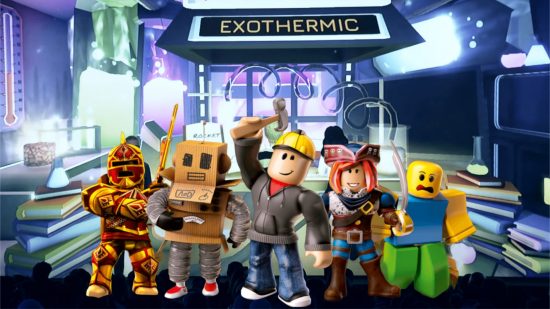 Roblox RDC 2023 - Roblox avatars in front of the keynote screen