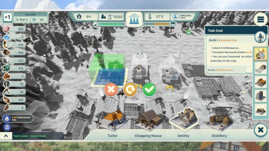Revisión de Settlement Survival: una captura de pantalla del juego colocando una casa