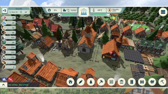 Revisión de Settlement Survival: una captura de pantalla de una hilera de casas en el juego
