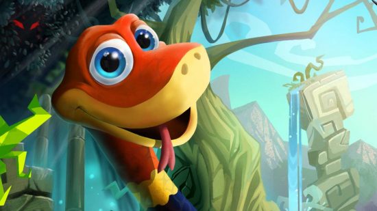 Snake games: A close-up of Noodle the Snake from Snake Pass.