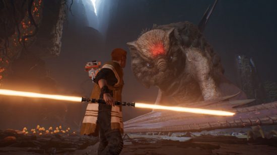 Screenshot from Star Wars Jedi: Fallen Order of a battle with a beast for best Star Wars games guide