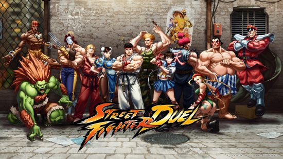 Street fighter Duel tier list key art featuring a bunch of fighters posing