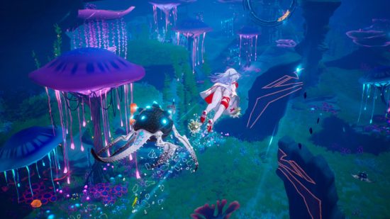 Tower of Fantasy Under the Grand Sea screenshot showing a Simulacra swimming underwater