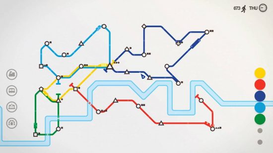 Train Games: a sparse scene shows a series of connected subway station