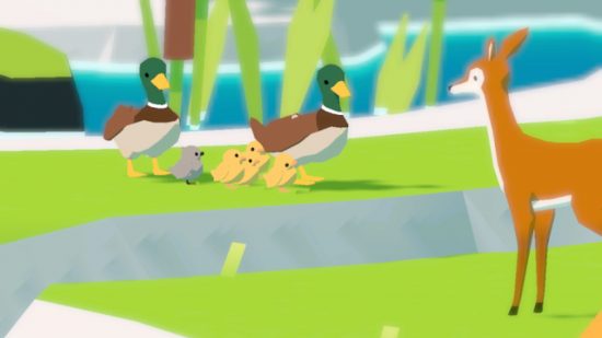 gry o dzikiej przyrodzie Forest Island: urocza rodzina kaczek