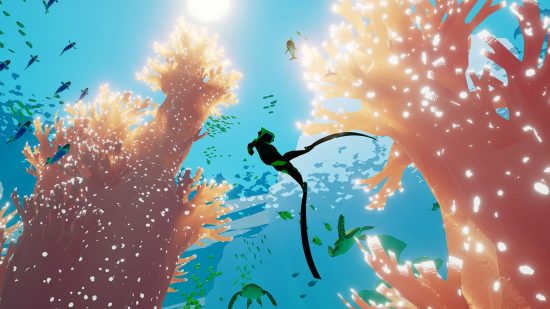 wildlife games on switch and mobile - a diver swimming with fish