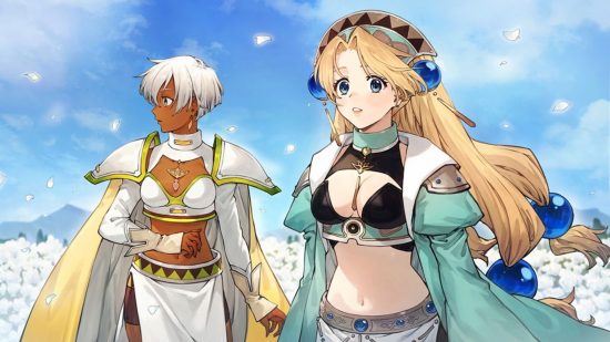 Atelier Marie Remake pre orders: Two characters standing against a blue cloudy sky