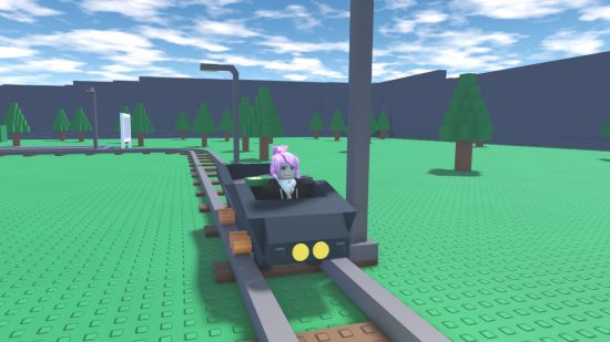 Coal Miner Tycoon 2 codes: a robloxian going for a ride in a coal cart