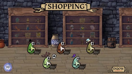A screenshot of a Jackbox game in action featuring frogs racing 