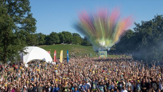 Pokémon Go Fest 2023 location: a giant crowd and fireworks celebrating pokemon