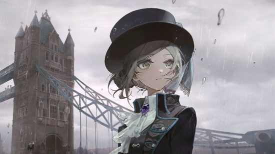 Reverse 1999 release date: a woman wearing a top hat on a grey cloudy background