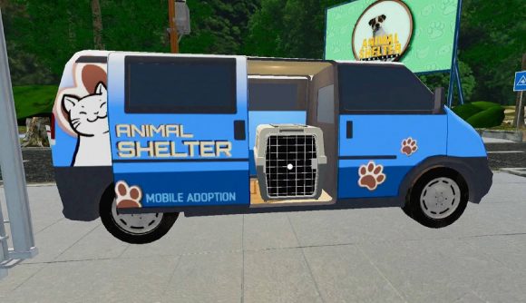Animal Shelter Simulator giveaway: a screenshot shows a van with the words Animal Shelter on the side