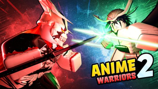 Anime Warriors Simulator 2 koduje kluczową grafikę przedstawiającą walczących ludzi